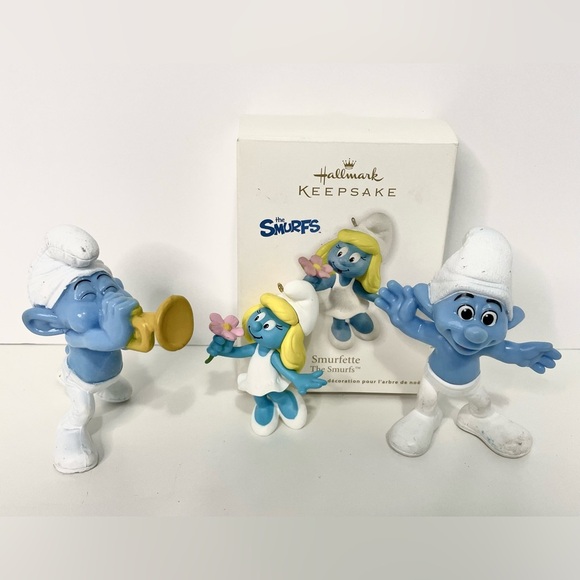 Smurfette Ornament and two McDonalds figurines harmony and Crazy Smurf - Picture 2 of 5